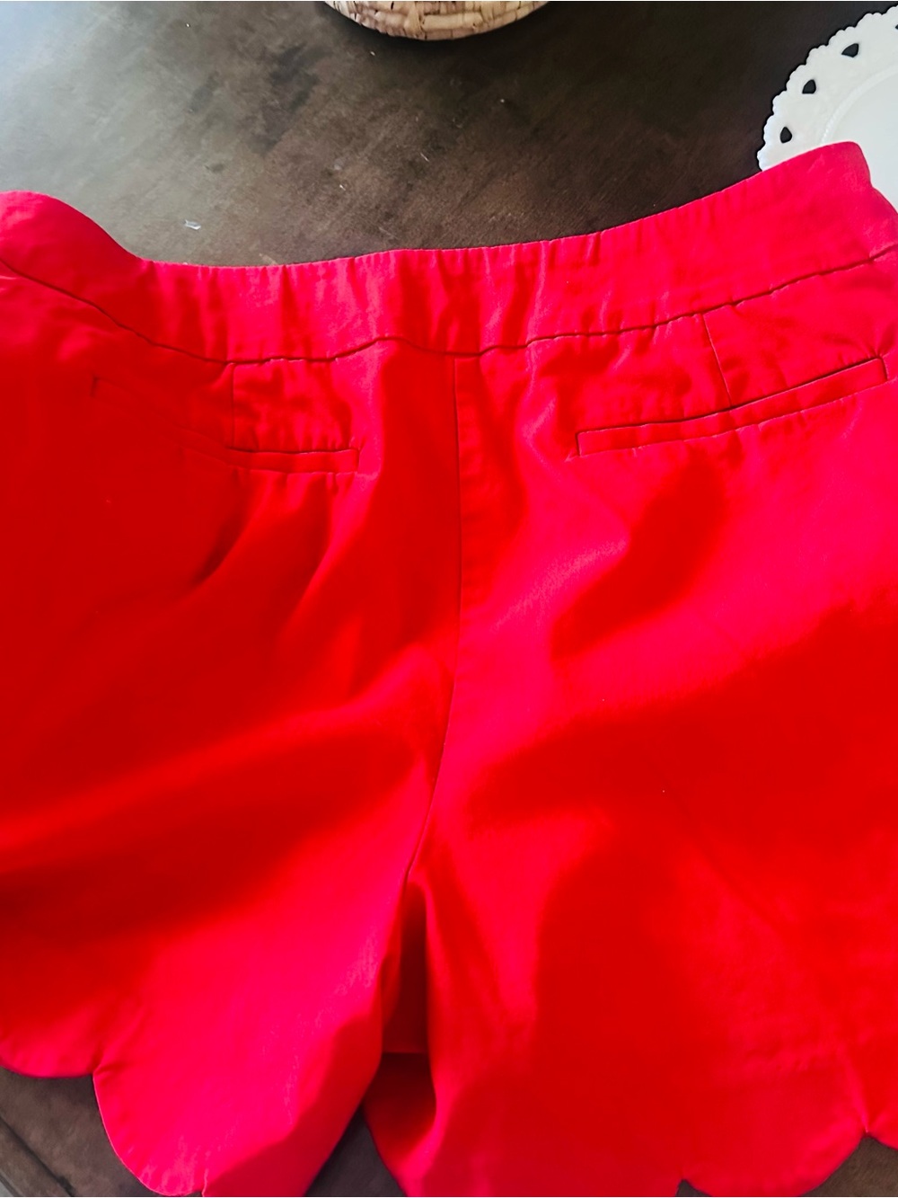 crown & ivy Bright Red Scallop-Hem High Waist Shorts - Picture 2 of 4